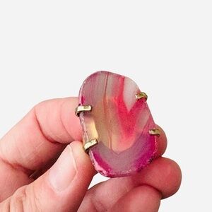 Pink Agate Looking Adjustable Ring Gold Tone Gemstone